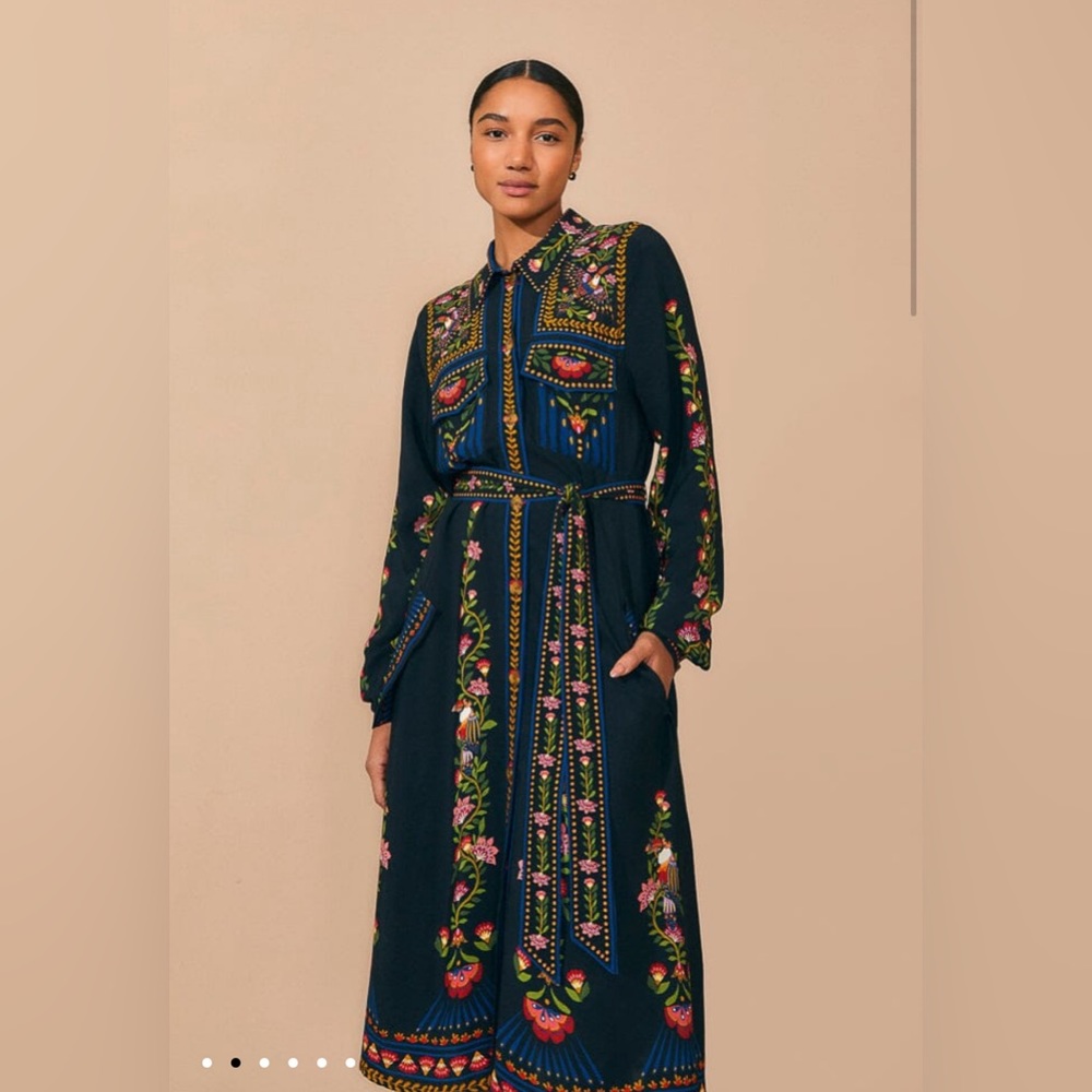 Farm Rio Black Toucan Garden Midi Dress